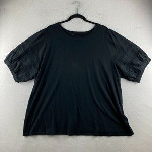 Ava & Viv Blouse Womens 3XL XXXL Black Short Sleeve Button Bubble Sleeve